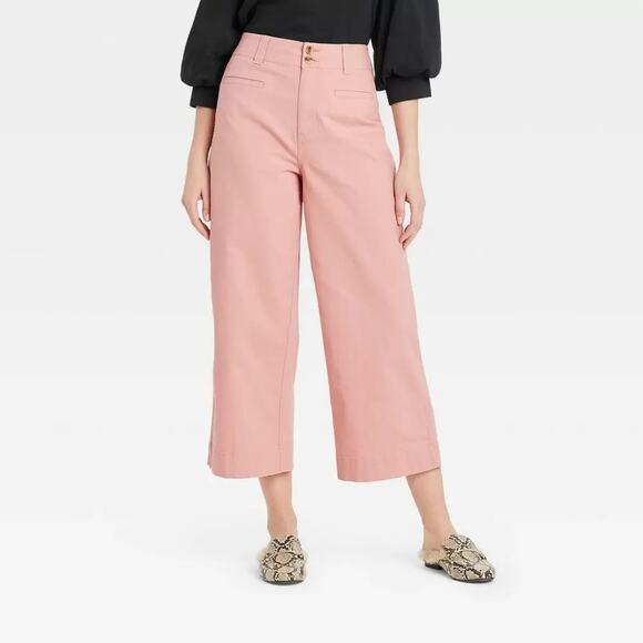 A New Day Wide Leg Pants High Rise Cropped Coral Pink 12 Relaxed Fit Everyday - Picture 5 of 9